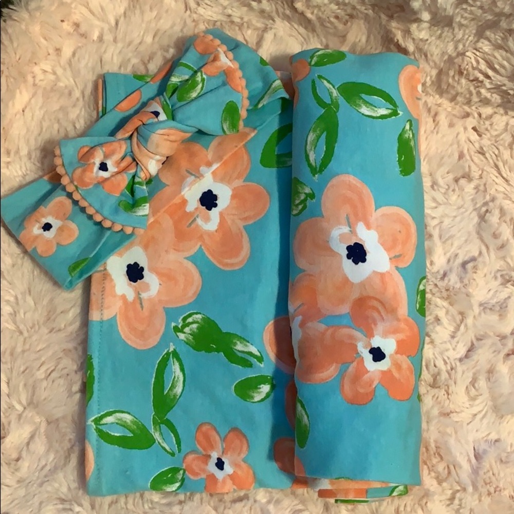 Baby Girl Swaddle & Headband Set (never used)